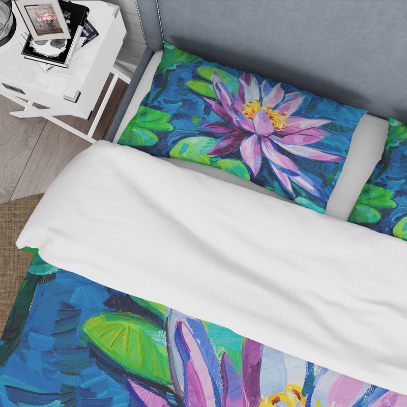 Nénuphar rose - ensemble de housse de couette traditionnel - microfibre de polyester