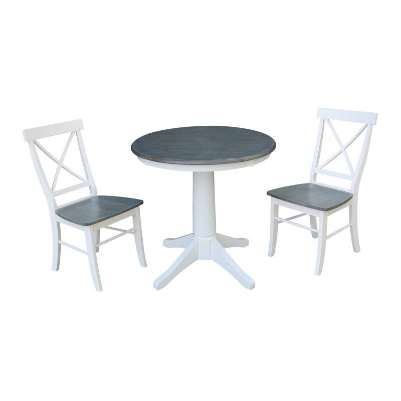 Ensemble de salle à manger en bois massif 3 pièces Donivan, Blanc / gris bruyère