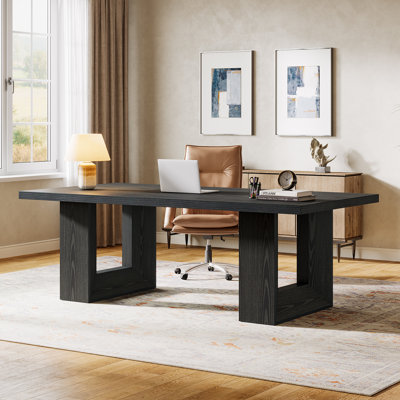 Home Office Desk, 62.99" Large Farmhouse Computer Desk, Executive Table for Office, Conference Room, Study Room (Black)
