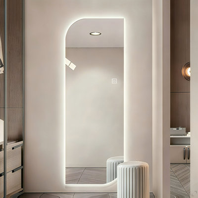 Miroir mural pleine longueur 65 po x 21 po à DEL, forme irrégulière, éclairage à intensité variable 3 couleurs, verre argenté sans cuivre de 5 mm, câblé ou à brancher, pour entrée, chambre à coucher