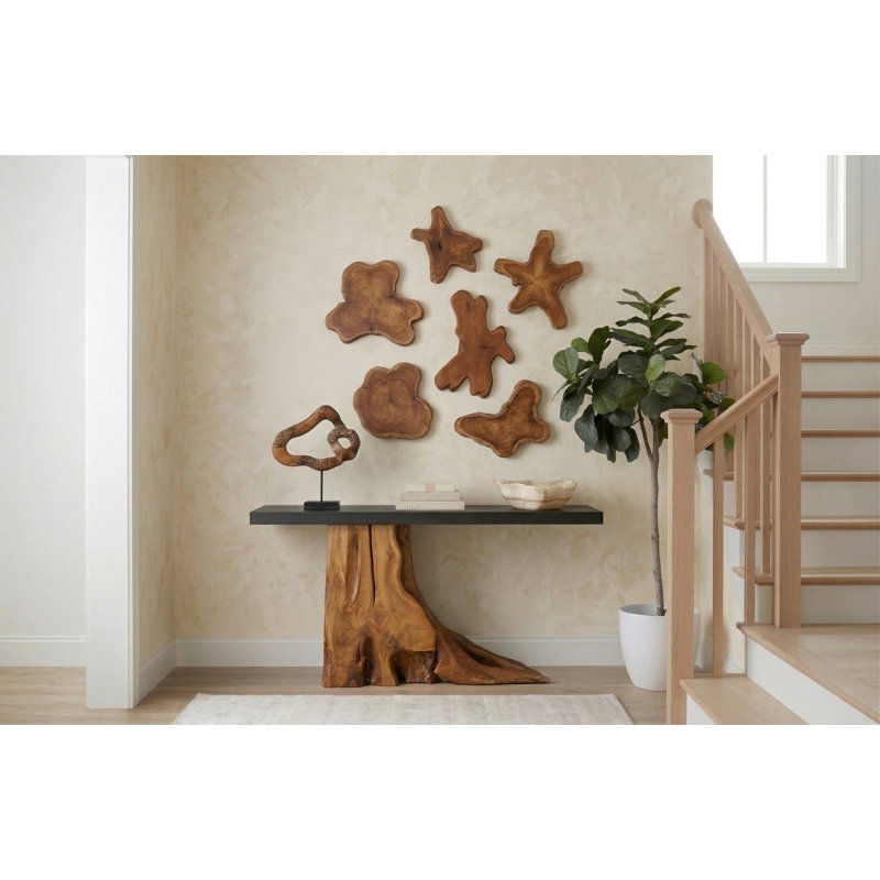 Teak Wood Console Table, Iron Sheet Top
