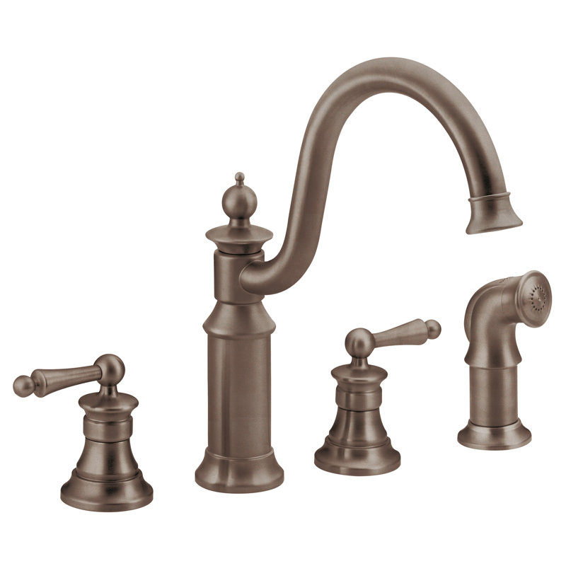 Robinet de cuisine à deux poignées avec douchette latérale Waterhill et Duralock ™, Bronze huilé