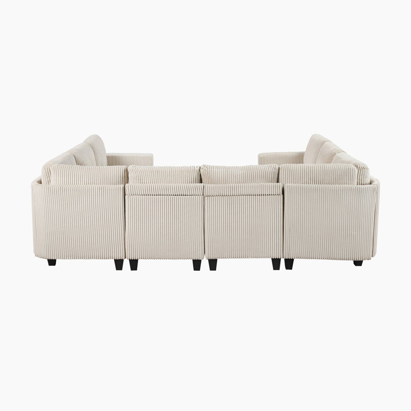 Skrzypek 163" Modern & Contemporary 8-Piece Sectional Sofa - Corduroy Sectional Sofa, Functional USB Port and Storage Pouches, Integrated Hidden Storage Under Seat