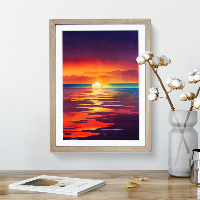 Excellent Ocean Sunset - Framed Print, 64cm H x 46cm W x 2cm D, Oak