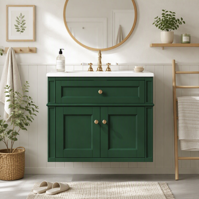 Meuble-lavabo mural 24 po avec évier pour rangement dans la salle de bain, Vert