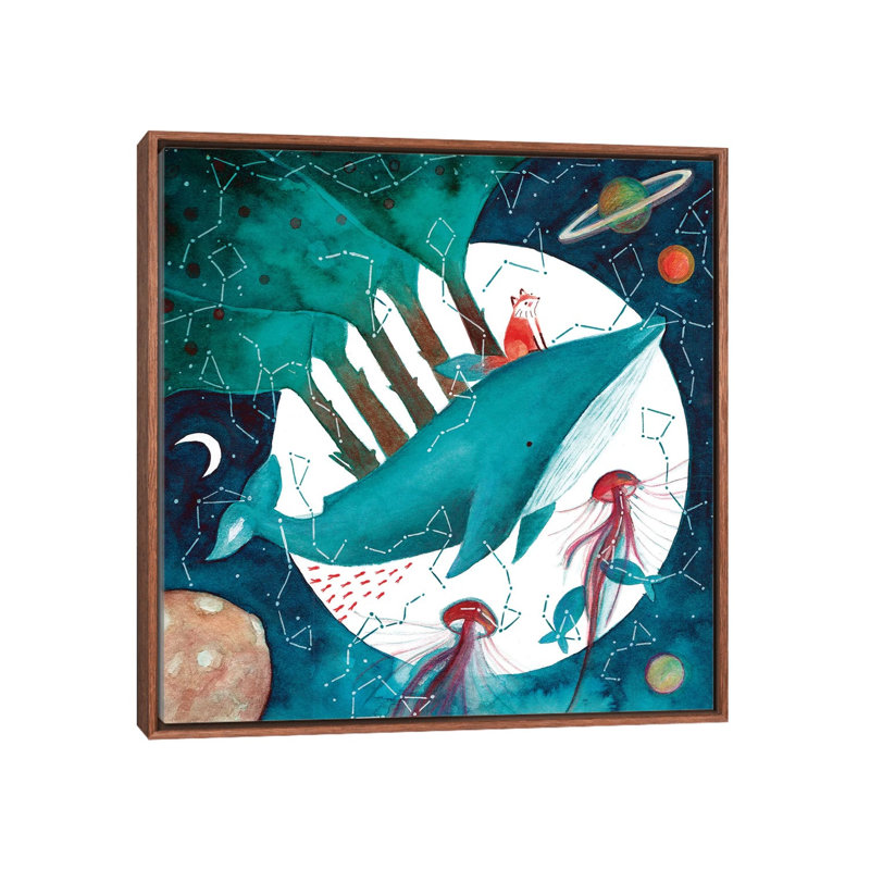 Renard et baleine IV - impression, H 26 po x l 26 po x P 1,5 po, Toile avec cadre brun, Pas de tapis