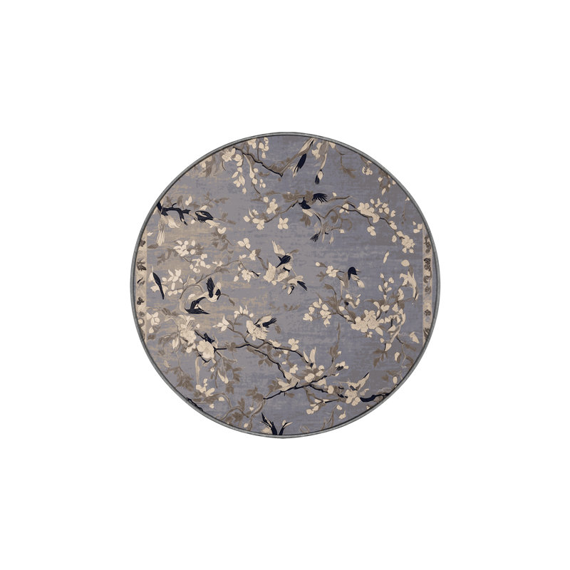 Machine Washable Gray Area Rug, Round 4'