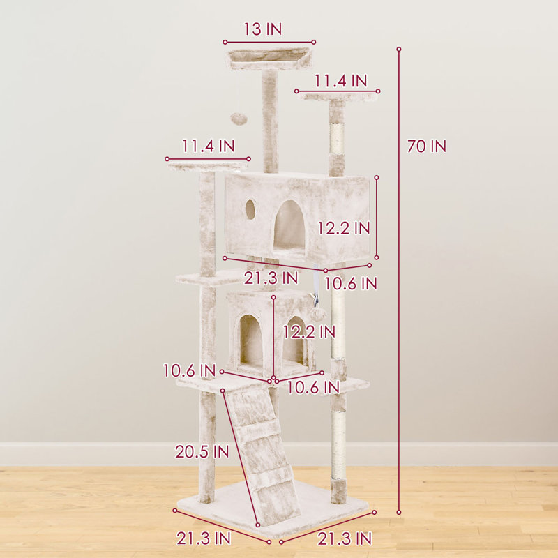 Tour pour arbre à chat Derrell, Beige, H 70 po x l 21,3 po x P 21,3 po