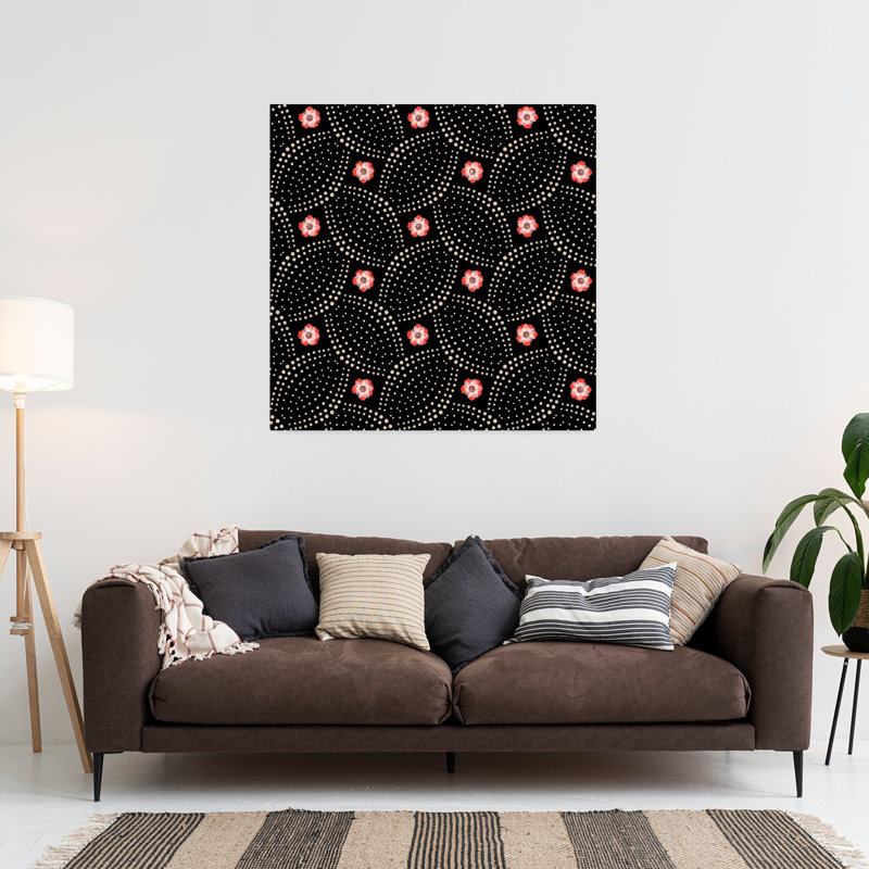 Woven Dots And Ditsy Flowers Black Seamless Pattern by Annick - Wrapped Canvas Print, 91.44 cm H x 91.44 cm W