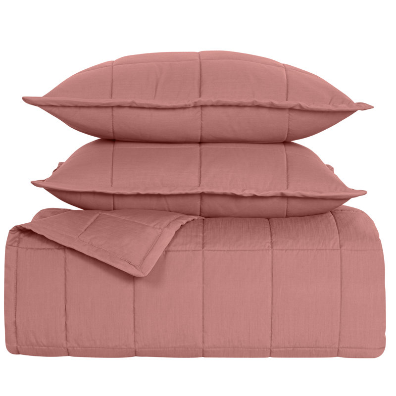Slub Tencel Coverlet Set, Queen Bedspread + 2 Standard Shams, Persimmon