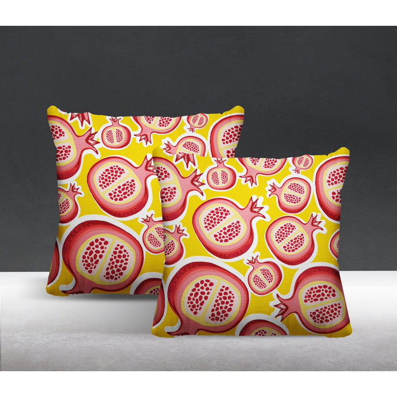 Oreiller carré intérieur / extérieur Pomme Pomegranate, L 15 po x H 15 po, Jaune / rouge