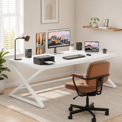 70.8" Computer Desk, Farmhouse Home Writing Desk, Industrial Wood Metal Legs Office Desk for Work Study, Vintage Minimalist Laptop Executive Workstation PC Gaming Table in Bedroom
