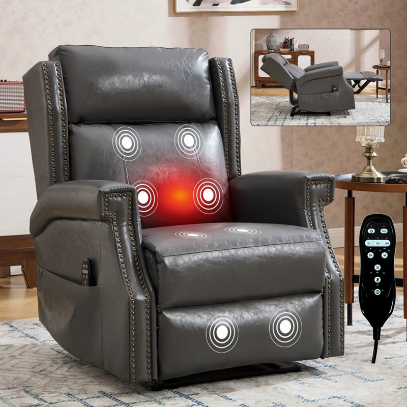 Fauteuil inclinable manuel brun en similicuir pour le salon avec mécanisme de mouvement robuste, 8 nœuds vibrants et 3 modes de massage