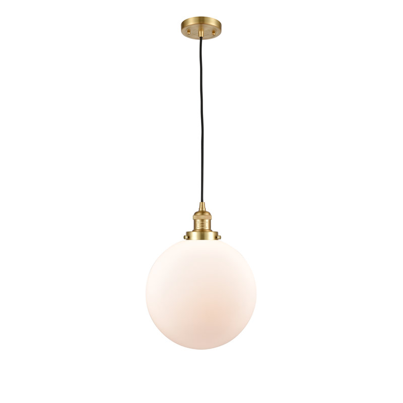 Luminaire sphère suspendu 1 lumières simple Lorene, Blanc mat, DEL, Or satiné