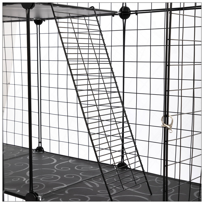 Cage à chat à 3 niveaux avec plateformes, échelles de rampe et portes pour l'intérieur et l'extérieur