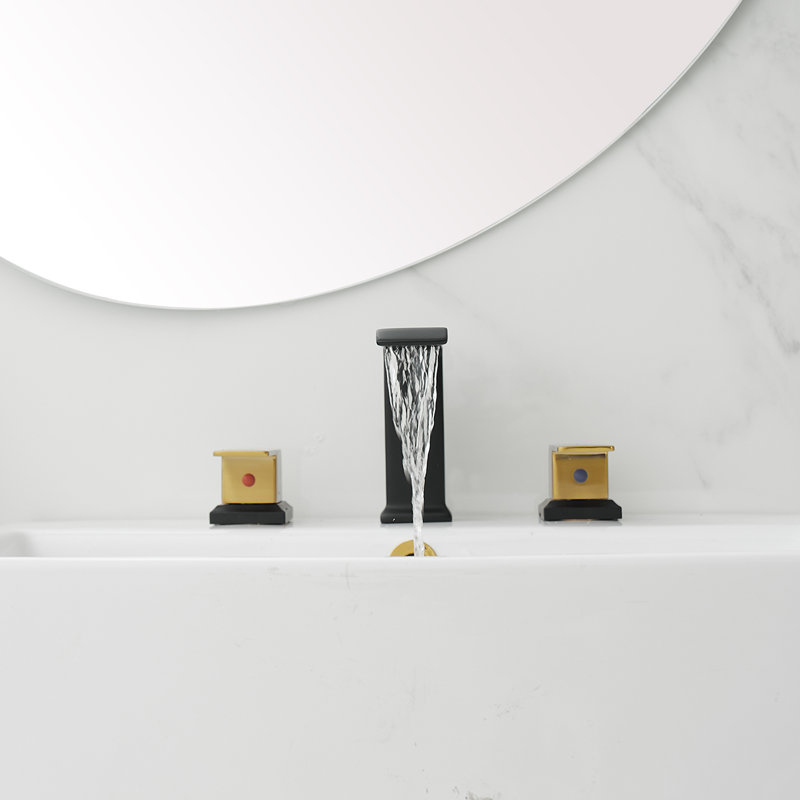 Widespread 2-handle Bathroom Faucet with Drain Assembly, Black/Gold