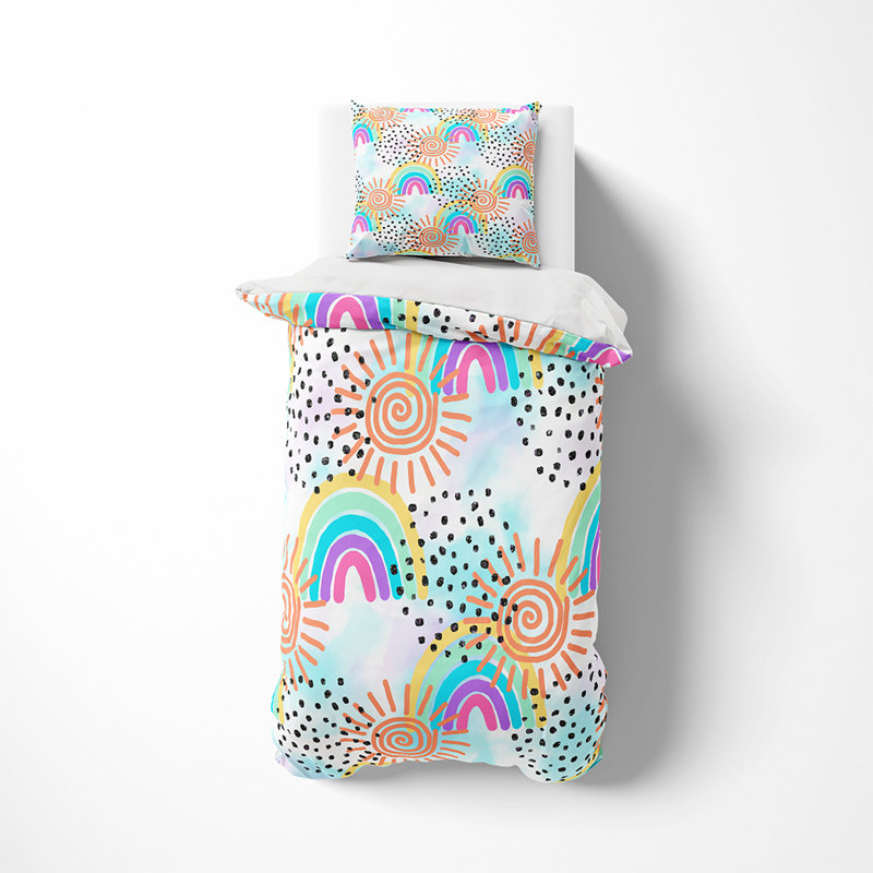 Housse de couette 3 pièces en microfibre multicolore, Housse de couette simple + 2 taies d'oreiller
