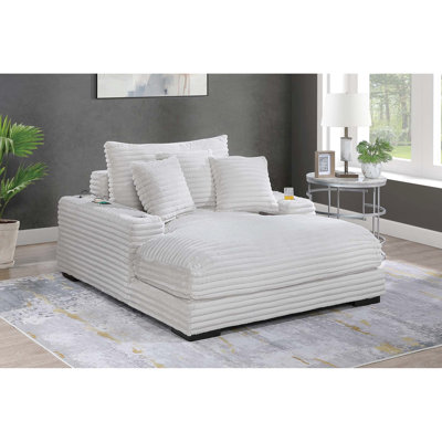 Chaise longue taupe avec velours côtelé géant, 2 porte-gobelets, housses, coussins, style contemporain