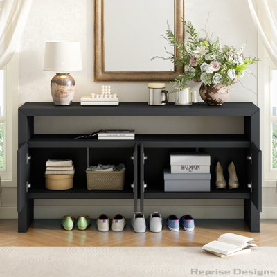 60" 4-Door Storage Sideboard with Open Shelf