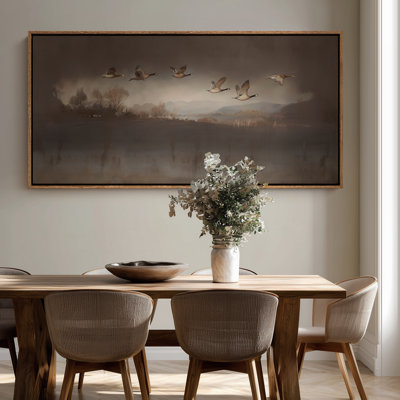 Flying Geese Over Autumn Wetlands for Study Room Print Wall Art