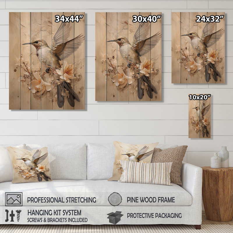 Denain - Décoration murale animaux sur bois de pin naturel, H 32 po x l 24 po