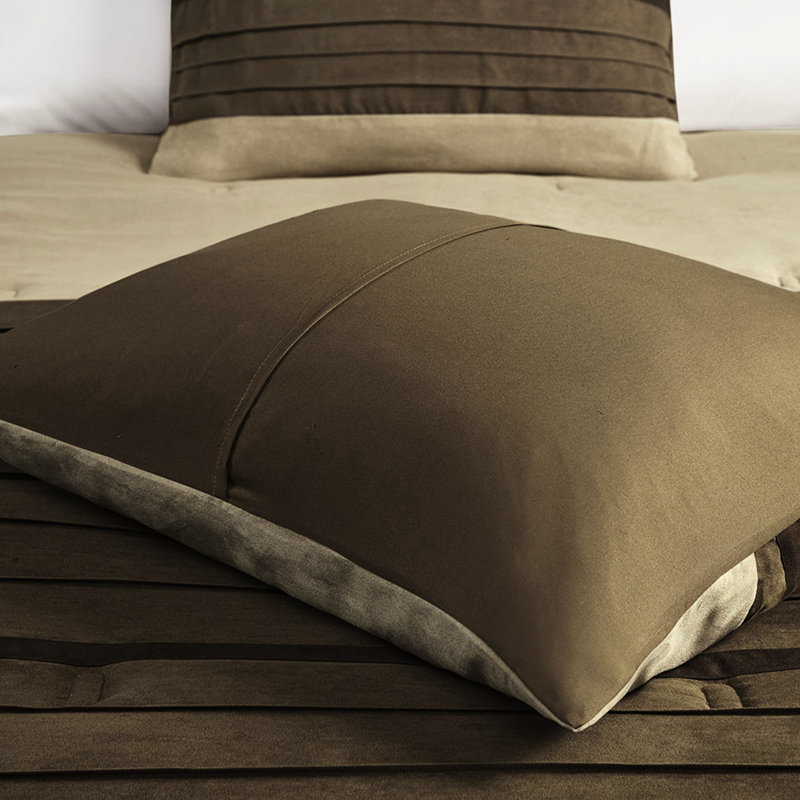Édredon 7 pièces pour lit double - Faux suède, taies décoratives et jupe de lit brodées