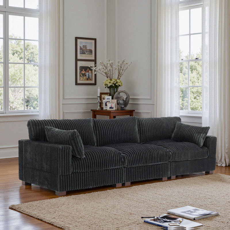 3-Piece Faux Rabbit Fur Sectional Sofa