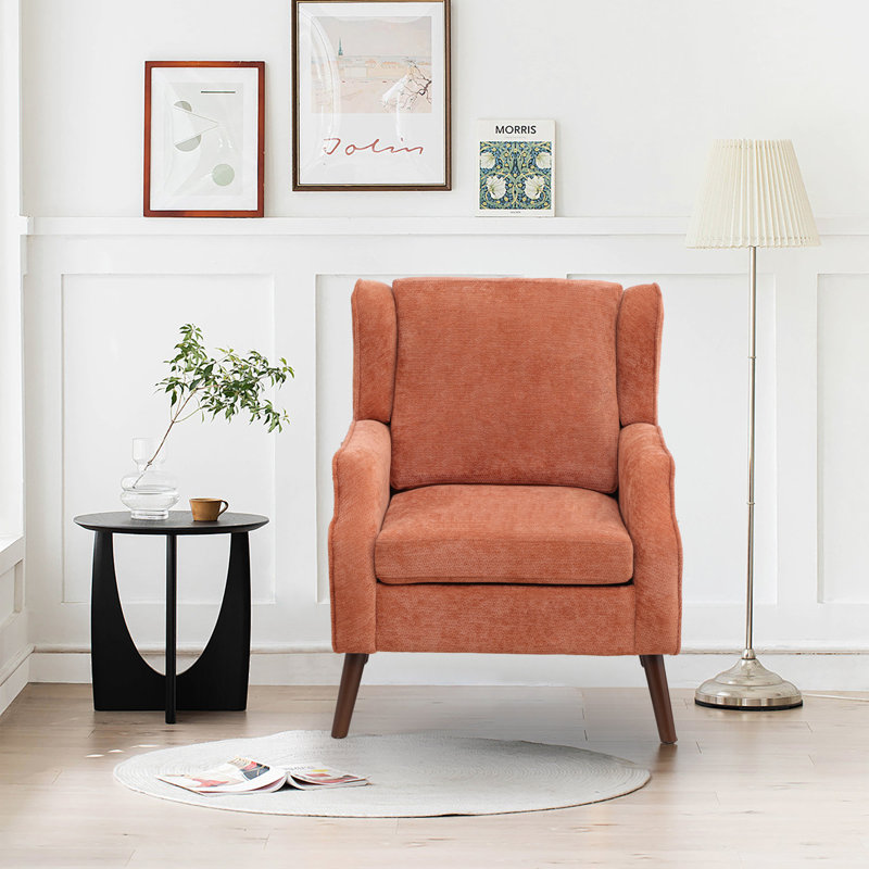 Élégant fauteuil d'appoint à oreilles avec accoudoirs droits contemporains, Orange