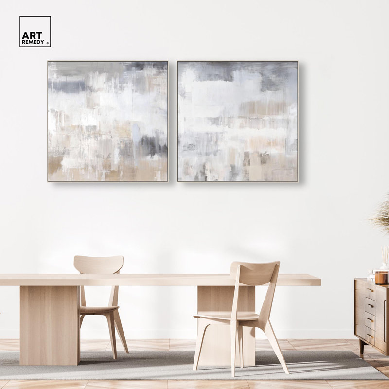 "Luxe Minimalist Abstract Art", ensemble de 2 reproductions sur toile par , H 41 po x l 41 po, Argent argent