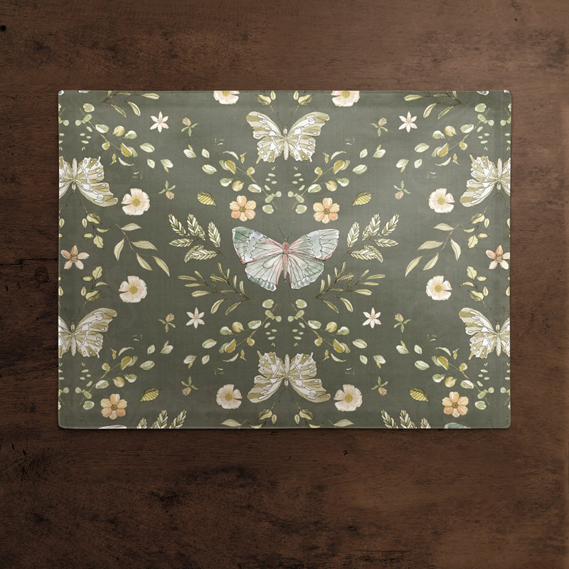 Papillons sur un napperon d'extérieur, Vert, Floral