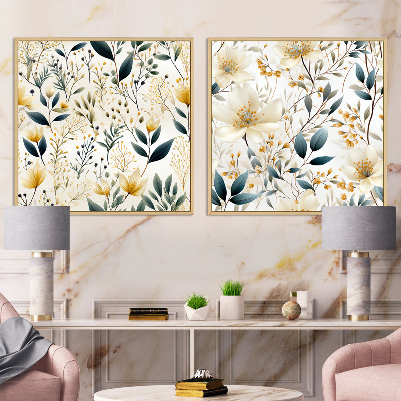 Whitby - Ensemble de 2 collages carrés floral et botanique, Cadre flottant brun, H 36 po x l 73 po
