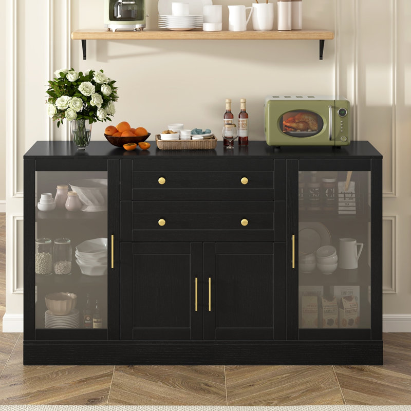 Buffet 58,3 po avec 4 portes et 2 tiroirs, Noir
