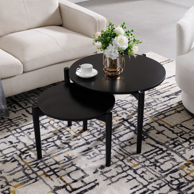 Ensemble de 2 tables basses gigognes pour le salon, table d'appoint ronde moderne avec pieds en bois massif pour petits espaces, tables de bout circulaires