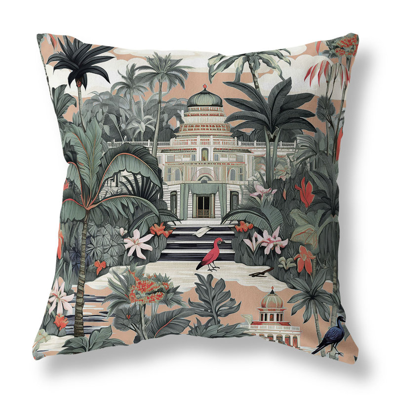 Coussin Divine Foliage, H 16 po x l 16 po, Vert / rose