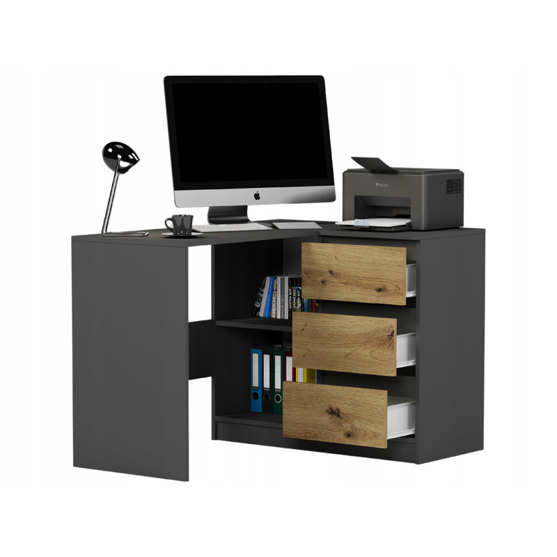 L-Shaped Computer Table, Black/Brown