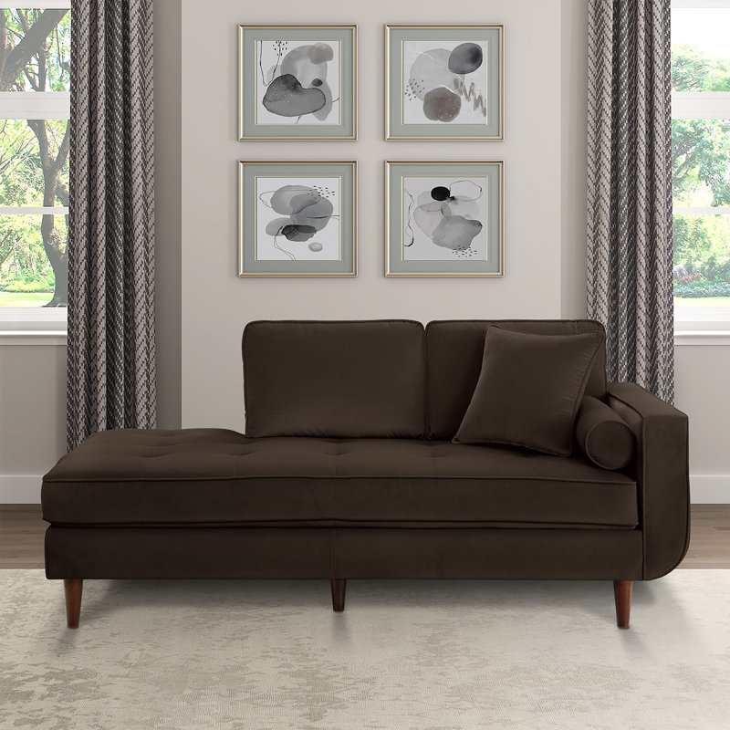Chaise longue rembourrée Marcellyn, Velours chocolat