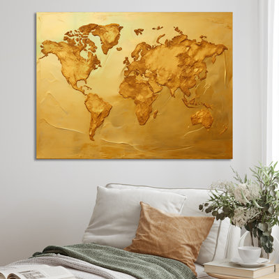 Carte du monde doré, impression sur toile encadrée