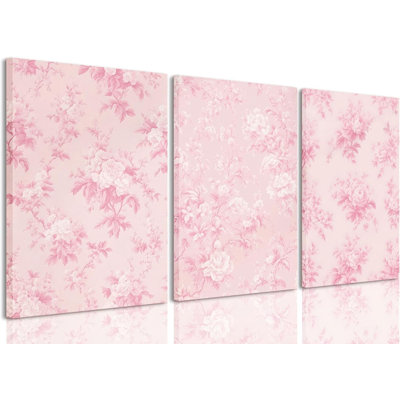 Pink Chinoiserie Flower Canvas Wall Art Light Pink Love Shack Fancy Decor Paintings Posters Set Of 3 Blush Pink Painting Pictures Home Decor For Bedroom Living Room Bathroom 12"X16"