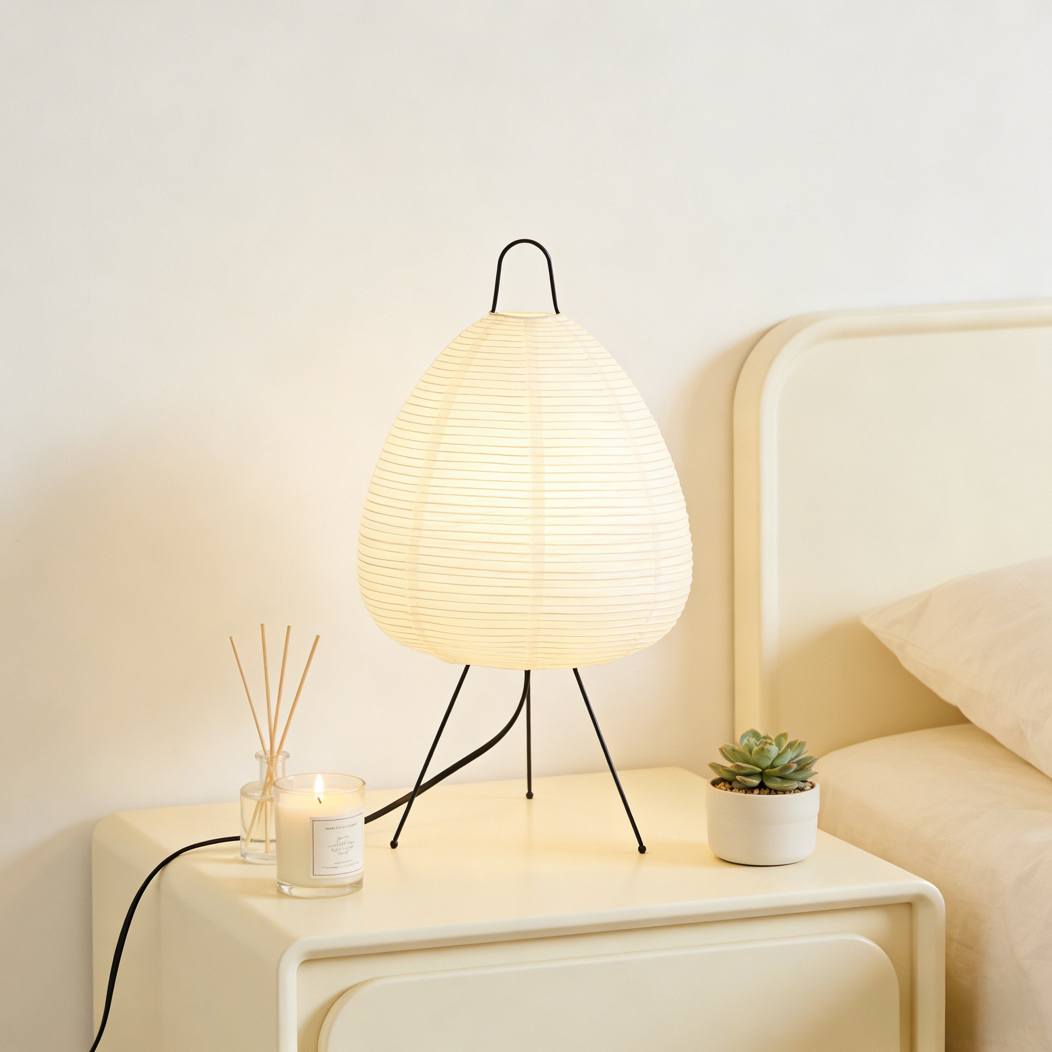 Ebern Designs 9.4-Inch Rice Paper Table Lamp, 3-Color E26 Desk Lamp ...