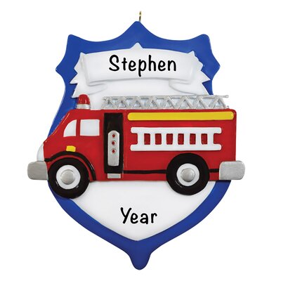 Fire Truck Emblem Hanging Figurine Ornament -  The Holiday Aisle®, 042CE67A26774DA89F0FB5553F4F7F2A