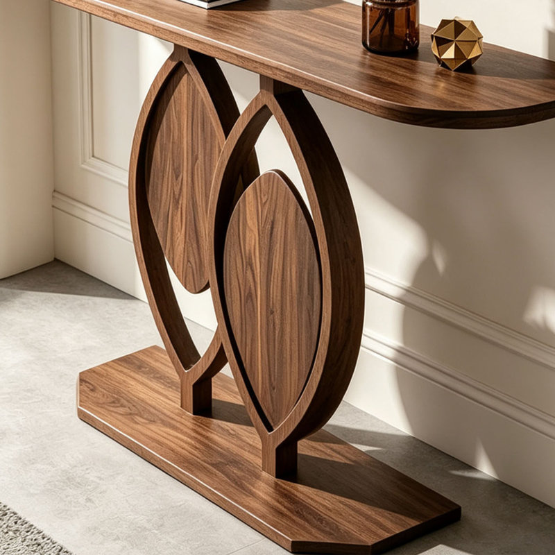 Console en bois massif de style médiéval, 35.4" H x 62.9" W x 15.7" D
