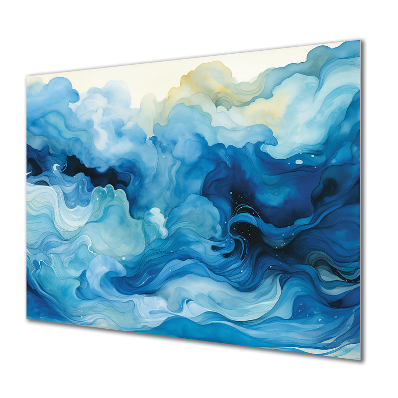 «Blue Tidal Ripple Symphony», art mural abstrait en métal, H 12 po x l 20 po x P 1 po