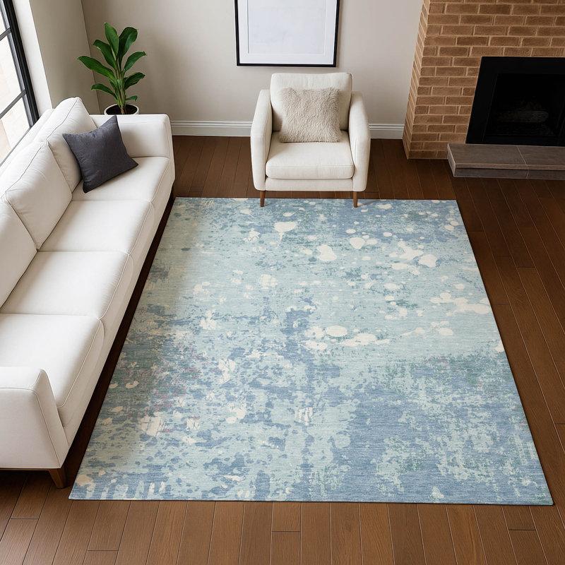 Tapis abstrait lavable à la machine intérieur / extérieur ACN2679, Ciel, 10 pi x 14 pi