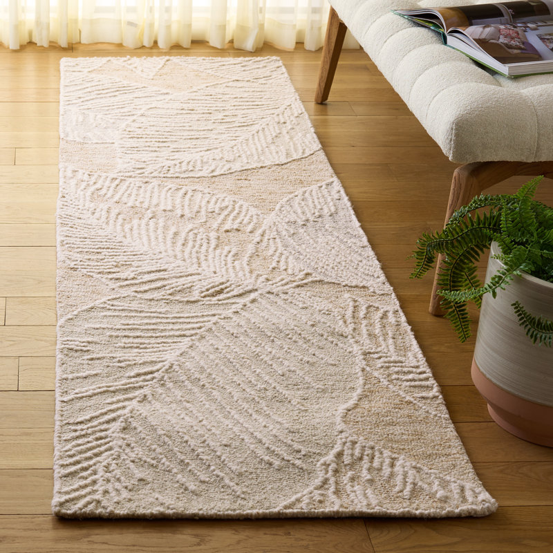 Tapis floral en laine / coton touffeté à la main Jardin 375 en taupe / ivoire, Tapis de couloir 2 pi 3 po x 8 pi