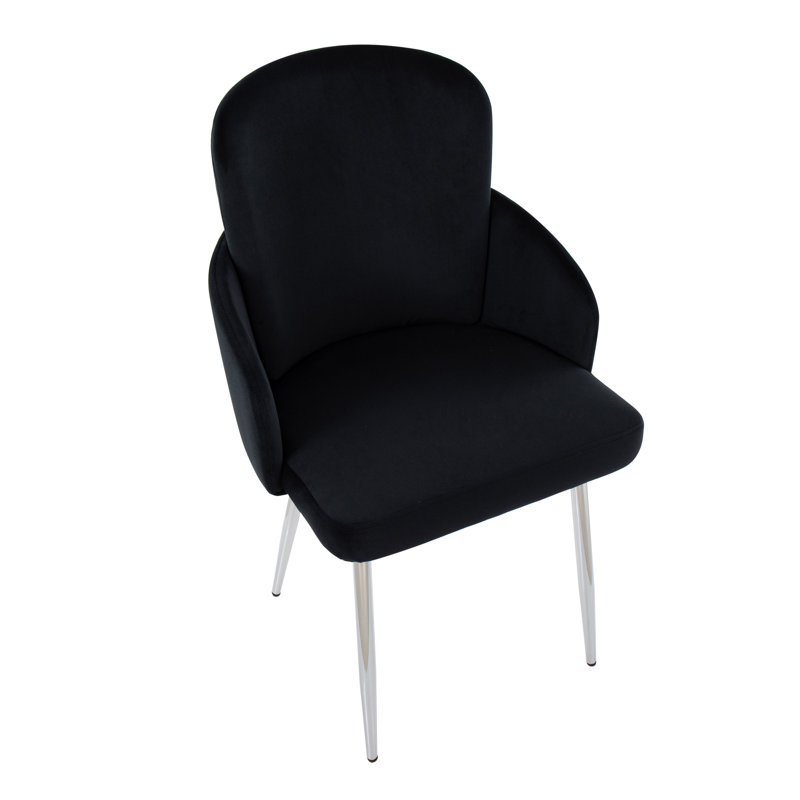 Jaquavia Fabric Upholstered Arm Chair in Cream, Chrome, Black Velvet