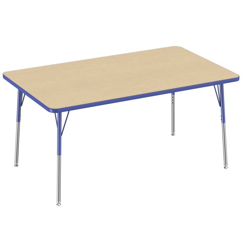 Table d'activité rectangulaire à hauteur réglable en forme de T, Érable / Bleu, Roulement pivotant standard, 36 po x 60 po
