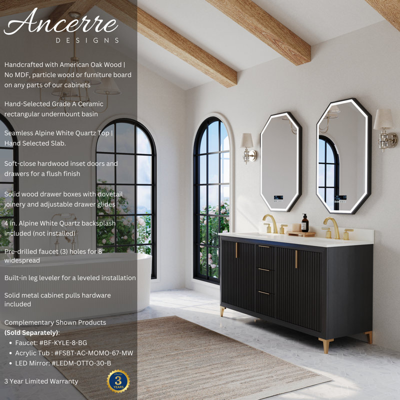 Turlington Freestanding Standard Bathroom Vanity with Top, Black Oak, 60"