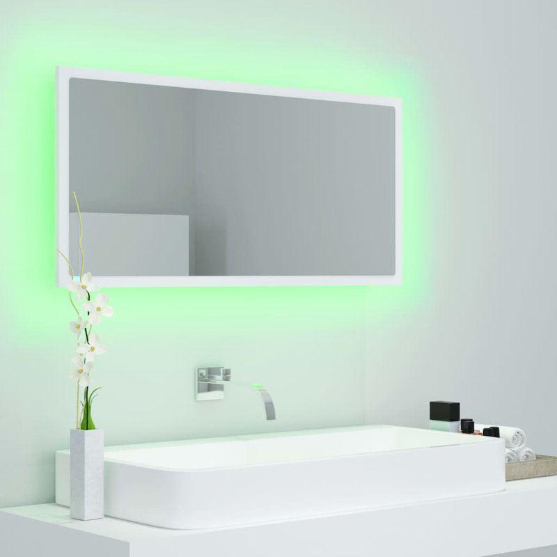 Engineered Wood Flat Wall Mirror, White, 14.6" x 39.4"