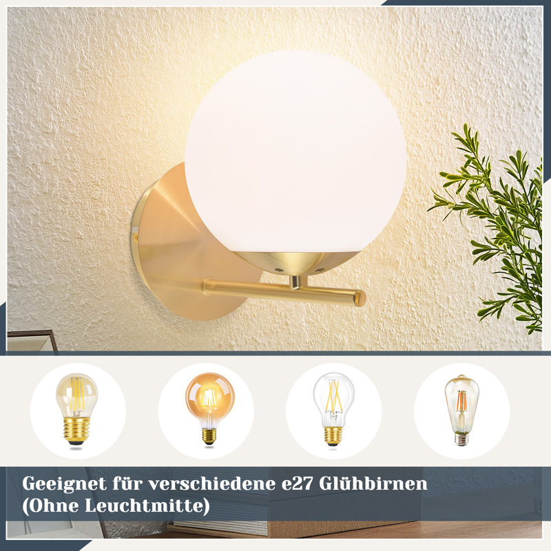 Wall Light 1 Flame E27 Globe Design Marhta, Gold