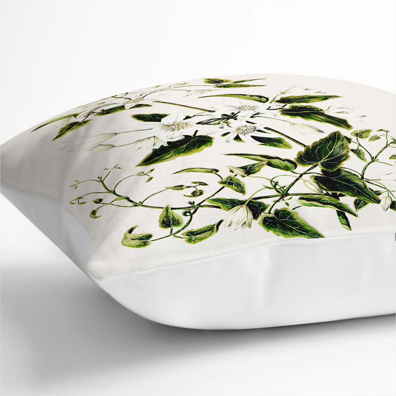 Floral Square Throw Cushion, White, 40cm H x 40cm W x 15cm D